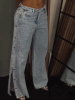 Button Polyester Rhinestone Fashion Jeans - Image 6