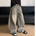 Retro Washed Smoky Gray Splash-ink Jeans For Men - Image 2