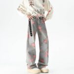 Men's Peony Jacquard Washed Loose Jeans - Image 2