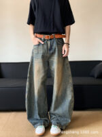 Summer American Retro Distressed Machete Denim Slimming Wide-leg Pants For Men - Image 4