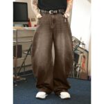 Men's Brown Washed Loose Flared Jeans - Image 4