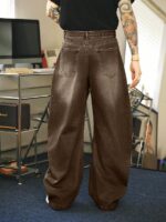 Men's Brown Washed Loose Flared Jeans - Image 2