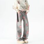 Men's Peony Jacquard Washed Loose Jeans - Image 6