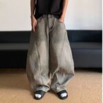 Retro Washed Smoky Gray Splash-ink Jeans For Men - Image 6