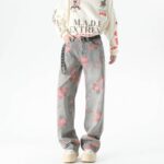 Men's Peony Jacquard Washed Loose Jeans - Image 4