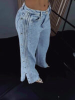 Button Polyester Rhinestone Fashion Jeans - Image 3