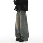 Washed Distressed Stitching Jeans Men's Straight Loose Wide-leg Pants