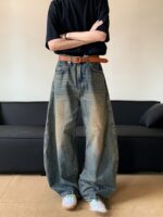 Summer American Retro Distressed Machete Denim Slimming Wide-leg Pants For Men - Image 2