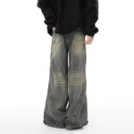 Washed Distressed Stitching Jeans Men's Straight Loose Wide-leg Pants - Image 4