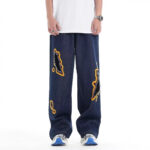 Retro Washed Ripped Embroidery Niche Design Loose Trousers
