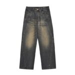 Washed Distressed Stitching Jeans Men's Straight Loose Wide-leg Pants - Image 6